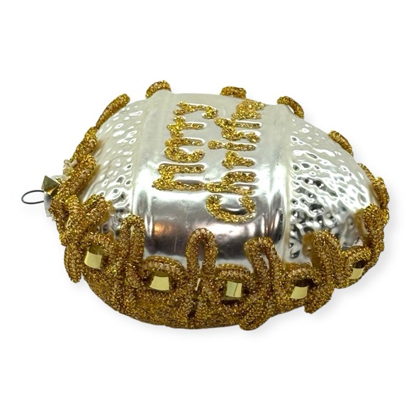 Vintage West Germany Heart Ornament Merry Christmas Pebbled Glass Embellished - Picture 6 of 8